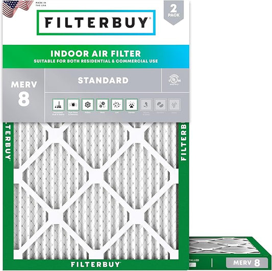 Filterbuy 15x19x1 Air Filter MERV 8 Essential Dust & Allergy Defense (2-Pack), Electrostatic Pleated HVAC AC Furnace Filters Replacement (Actual Size: 15.00 x 19.00 x 0.75)