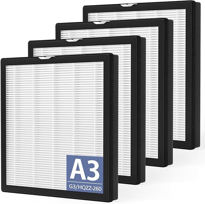 4 Pack G3 Air Purifier Repalcement Filter Compatible with AMEIFU G3 Sferf-30 (FXAP2W), for VEWIOR A3, For Tailulu HQZZ-260 Air Purfier, 3-in-1 True HEPA Air Cleaner Filter