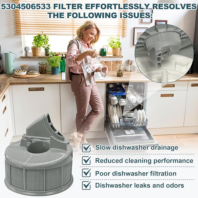 5304506533 Dishwasher Filter Base Compatible With Frigidaire Dishwasher Filter Replaces 154252201 154252301 154252302 154332601 154332602 154758901 154775401 154775402 154776101 AP6036343 4456343
