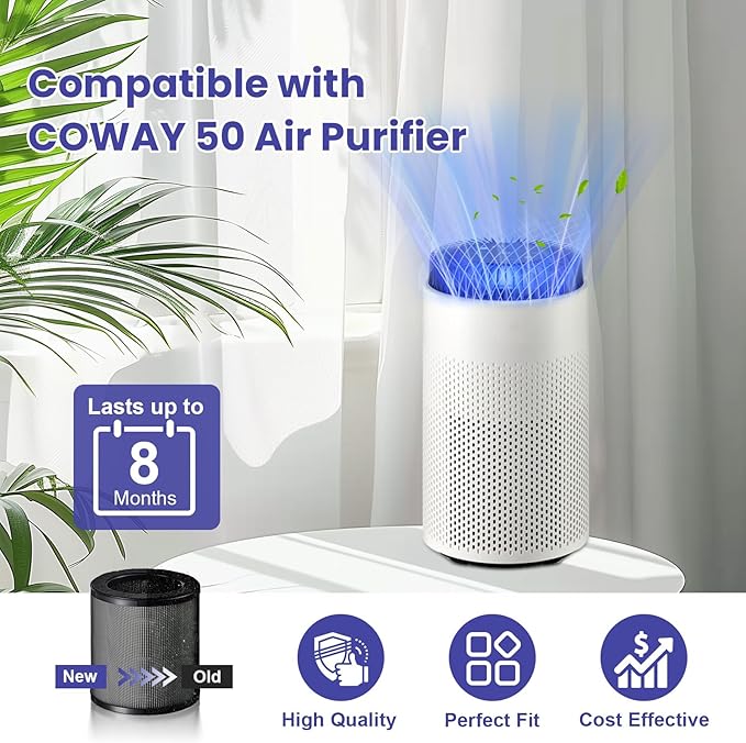 50 Replacement Filter Compatible with COWAY Airmega 50 Air Purifier, 3-in-1 H13 True HEPA High-Efficiency Activated Carbon Filter for Home Large Room, AP-0425C