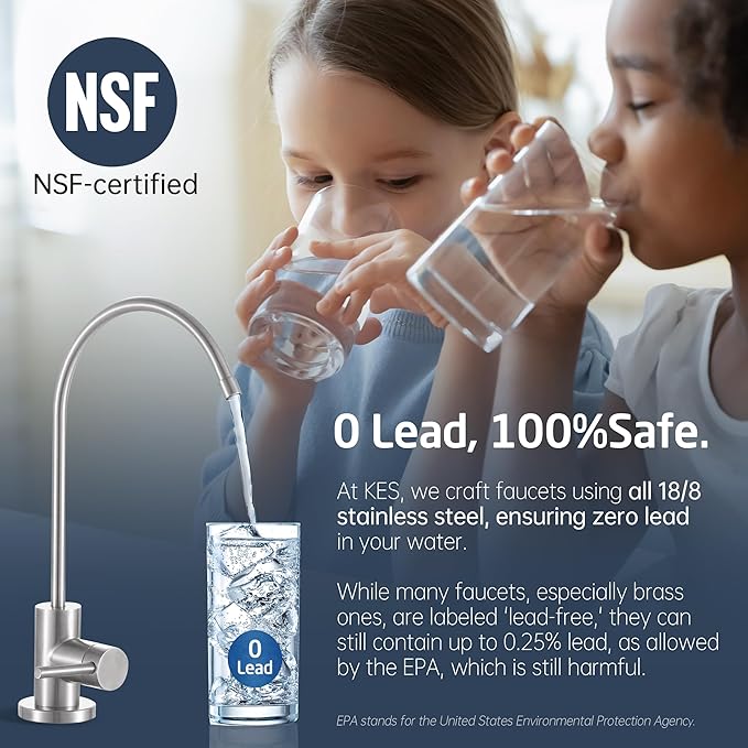 KES NSF Certified All Metal Drinking RO Water Faucet, Lead-Free 18/8 Stainless Steel Reverse Osmosis Faucet for Kitchen Sink, Water Filter Faucet Fits Most RO Water Filtration System, Brushed Finish