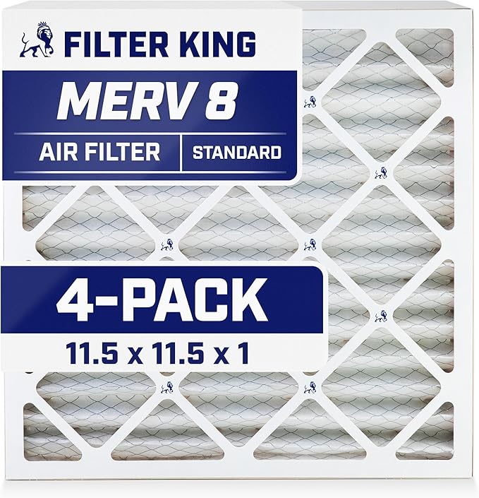 Filter King 11.5x11.5x1 Air Filter | 4-PACK | MERV 8 HVAC Pleated A/C Furnace Filters | MADE IN USA | Actual Size: 11.5 x 11.5 x .75"