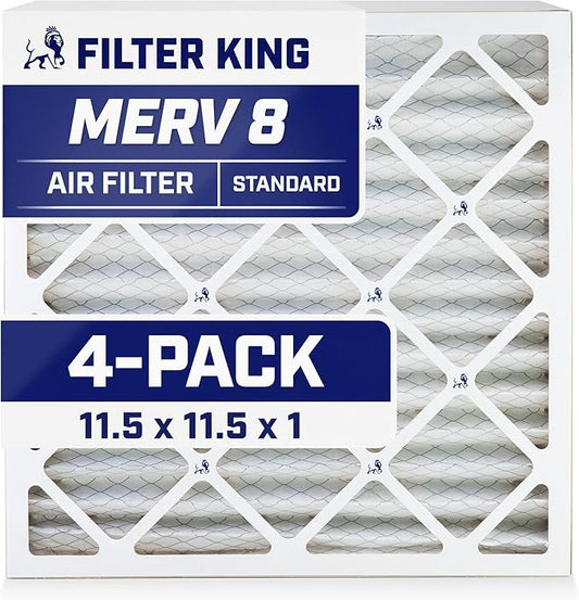 Filter King 11.5x11.5x1 Air Filter | 4-PACK | MERV 8 HVAC Pleated A/C Furnace Filters | MADE IN USA | Actual Size: 11.5 x 11.5 x .75"