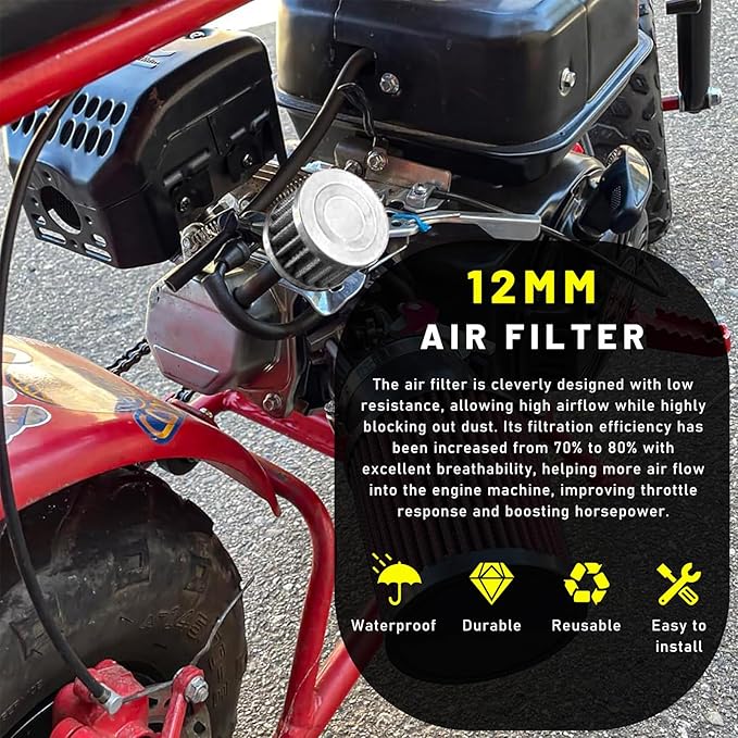 12mm Mini Air Filter, Universal Motor Cold Air Intake Filter Breather, Auto Turbo Vent Intake Filter Cleaner, Crankcase Breather Car Accessories for Motorcycle Engine Parts (Silver)