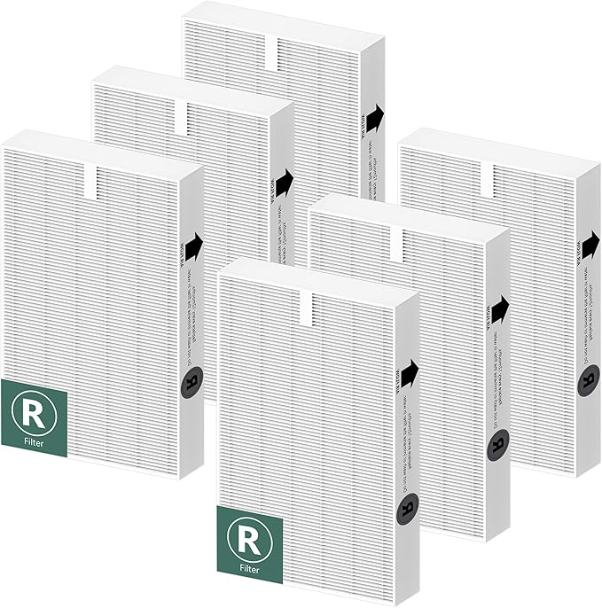 Air Purifier Filter R Replacement for Honeywell Air Purifier HPA100/200/300 and 5000 Series, Funmit 6 Pack Filter Compatible with Honeywell R Filter (HRF-R3 & HRF-R2 & HRF-R1)