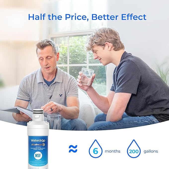 Waterdrop Alkaline LT1000PC ADQ747935 Replacement for LG® LT1000P®/PC/PCS ThinQ® Refrigerator Water Filter, LFXS26973S, LMXS28626S, LMWS27626S, LFXS28596S, LFXS26596S, Enhance PH, 2 Filters