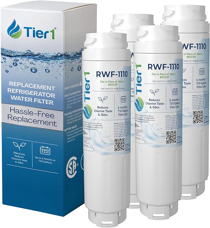 Tier1 RWF1110 9000 077104 Refrigerator Water Filter | Replacement for Bosch 644845, REPLFLTR10, UltraClarity, 11034152 Fridge Filter - Up to 24 Months Supply | Easy Install | Odor Control (4-pk)