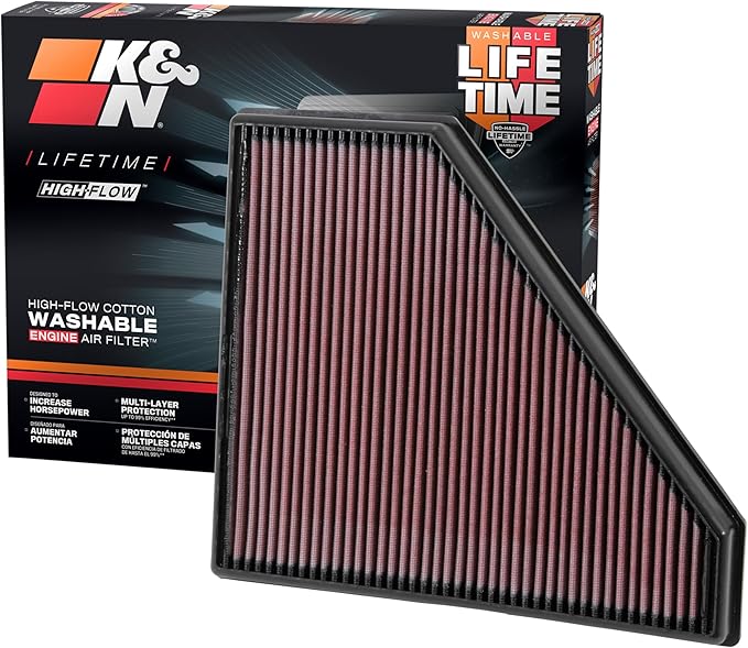 K&N High-Flow Original Lifetime Engine Air Filter: Increase Power: Premium, Washable: Compatible with 2013-2024 Cadillac/Chevrolet: ATS, CTS, Camaro, 33-2496