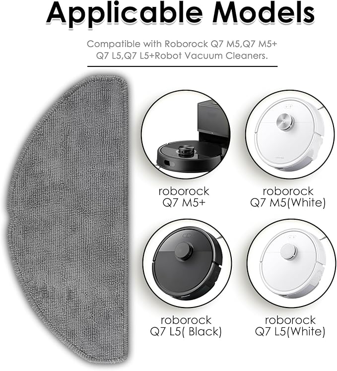 (4 Pack) Q7 M5/ Q7 M5+/ Q7 L5/ Q7 L5+ Mop Pads Compatible with Roborock Q7 M5, Q7 M5+, Q7 L5, Q7 L5+ Robot Vacuum, Washable Mop Cloth Accessories Kit, Q7 M5 Mop Pad, Replacement Parts