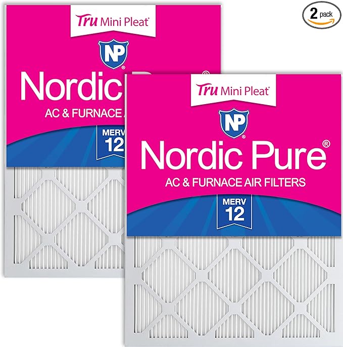 Nordic Pure 18x25x1 (Actual Size: 17 1/2 x 24 1/2 x 3/4) Tru Mini Pleat MERV 12 AC Furnace Air Filters – 2.5X More Media for Longer-Lasting, High-Efficiency Filtration - 2 Pack