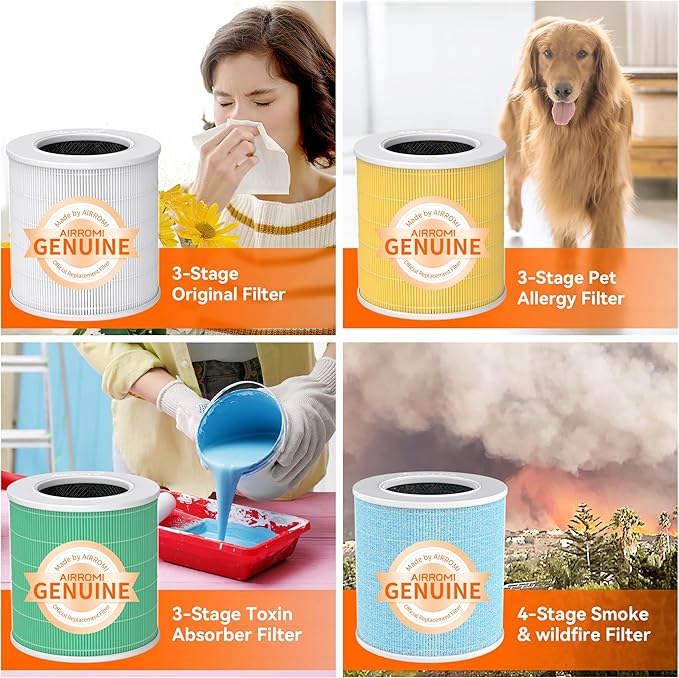 AIRROMI Pets Air Purifier for Home Allergies,Up to 660 ft². HEPA Deodorizing Activated Carbon Filter,With Fragrance Sponge for Better Sleep,Night Light,Pet Dander,Smoke,Odors,Air Cleaner A2002 Green