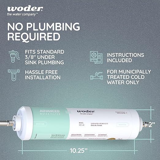 Woder WD-GEN4-2512-DC (New WD-10K-DC) Under Sink Water Filter w Direct Connection to Main Faucet. WQA Certified. Removes Chlorine, Lead, Heavy Metals, Contaminants. USA Made