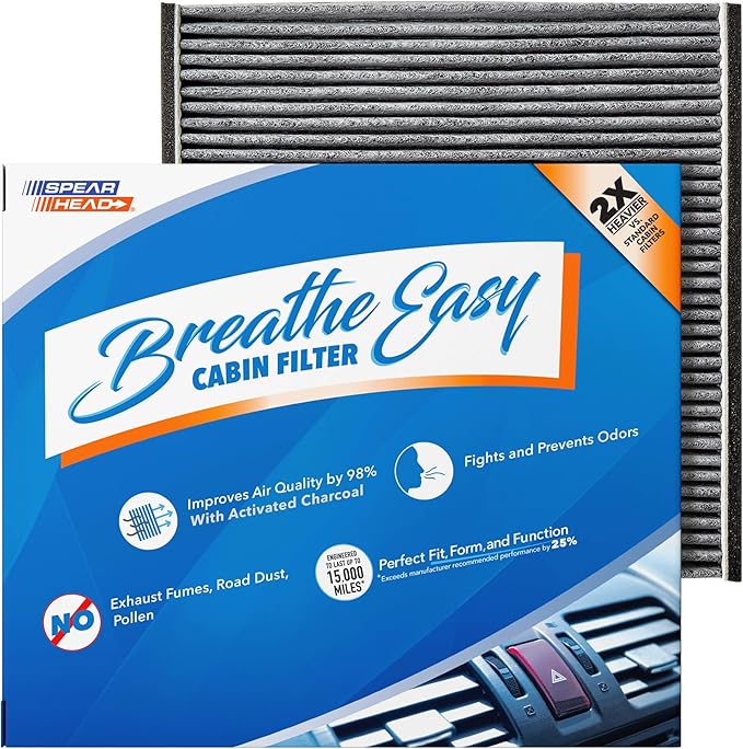Spearhead Odor Defense Breathe Easy AC & Heater Cabin Filter | Fits Select 2000-2010 Avalon, Camry, Sienna, Solara, ES330, GX470, RX350, RX400h | Up to 25% Longer Lasting w/Activated Carbon (BE-132)