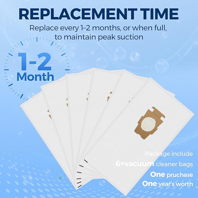 204814 Vacuum Bags Replacement for Kirby, Micron Magic Plus HEPA Filter Bags Compatible with Kirby Avalir/Sentria/Ultimate G Series Replaces F-Style & Twist-Style 204811 205811 204808, 6 Pack