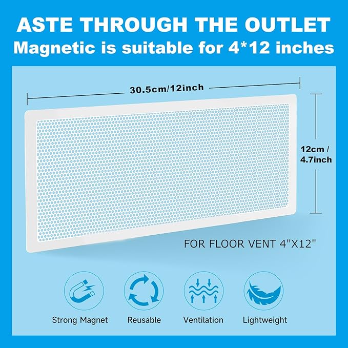 6 PCS White Magnetic Vent Covers-4x12 Magnetic Air Vent Covers with Mesh Screen for Floor/Wall/Ceiling Registers-Easy to Install, Secure Fit, Durable Design-White