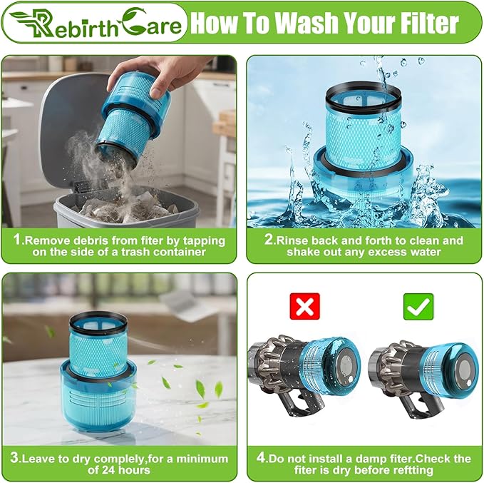 Rebirthcare Filter for Dyson V15 Detect, 2-Pack Premium True HEPA Replacement Filters Compatible with Dyson V15 Detect Absolute Submarine V11 Animal Filter, V11 Filter, Part no 970013-02