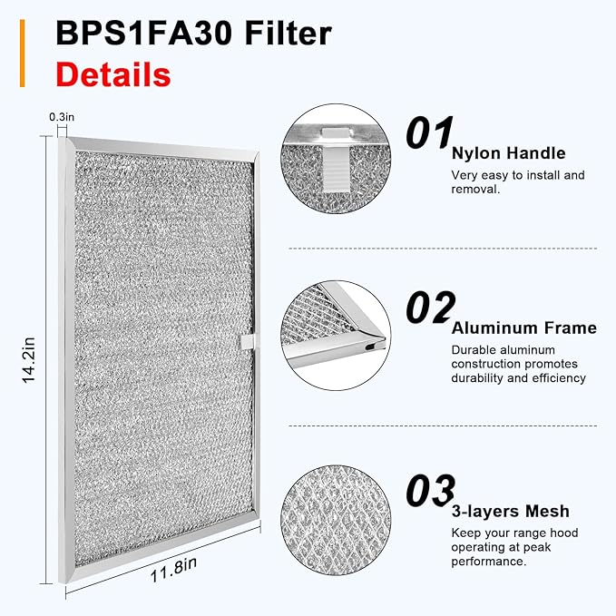 Allure Range Hood Grease Filter BPS1FA30 99010299 by Fetechmate 11-3/4" x 14-1/4" x 3/8" Aluminum Mesh Filter Fit for B-roan QS1 30" N-utone WS1 QS2 Range Hoods Replace S99010305 AP3378953-2 Pack