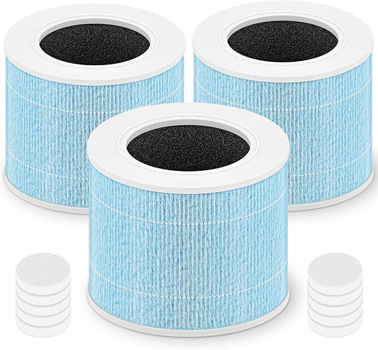 Core Mini Replacement Filter for LEVOIT Core Mini and Core Mini-P Air Purifier, 3-in-1 High-Efficiency Activated Carbon Filter, Core Mini-RF-SR, 3 Filter & 10 Fragrance Sponge, Blue