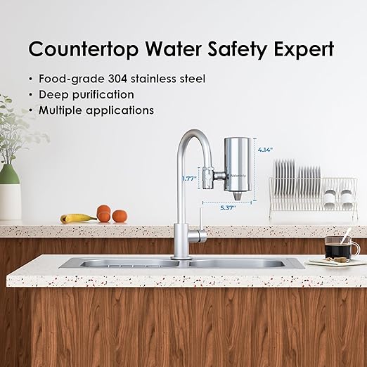 Waterdrop Water Filter for Sink Faucet, 360° Rotating Stainless Steel, NSF Certified Water Purifier for Kitchen Sink, 3 Months Long Lasting Tap Water Filter, Reduce Chlorine, 1 Filter