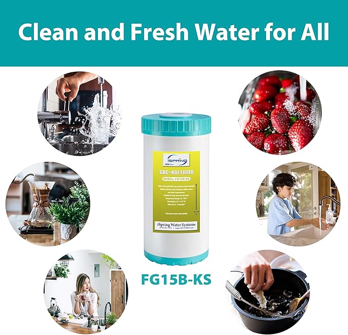 iSpring FG15B-KS Premium Quality Super Capacity GAC and KDF Carbon Filter Replacement Cartridge for Direct Connect Under Sink Water Filtration System US21B & US21B-CPB, 10” x 4.5”