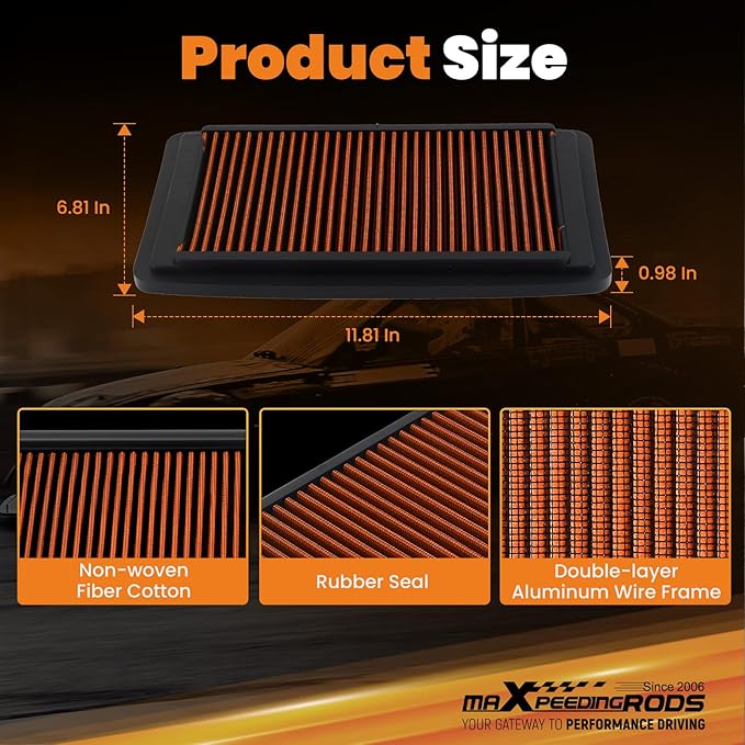maXpeedingrods MX-2309 High Performance Engine Air Filter, Washable & Reusable, Requires No Oil for Honda Odyssey 2005-2010, for Pilot 2009-2015 17220RGLA00 17220RGLA10