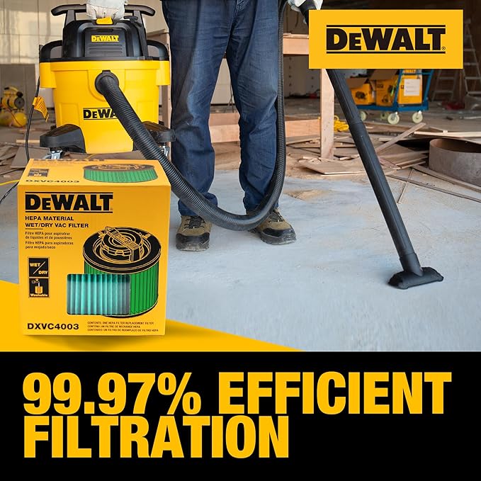 DEWALT HEPA Vacuum Filter Replacement DXVC4003, Fit for Most 4-5 Gallon Wet Dry Vacuum Cleaner, Cartridge Filter Compatible with DXV04T, DXV05P, DXV05S, DXV08S, DXV06G,DW4GAL,DXV15T