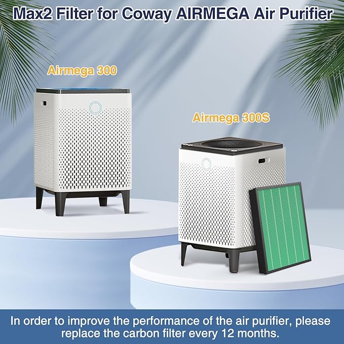 300/300S Replacement Filter for Coway AIRMEGA Max2 300/300S Combined with Activated Carbon 2-in-1 Filter, AP-1515-FP