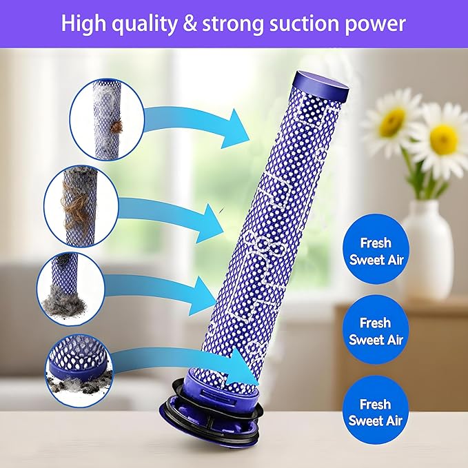 4-Pack Dyson Filter Replacement for V7 V8 SV10 Cordless Vacuum, Replace 965661-01 967478-01, 2 Pre-Filters & 2 Post-Filters Compatible with Dyson V8 Animal Absolute V7 Animal Fluffy