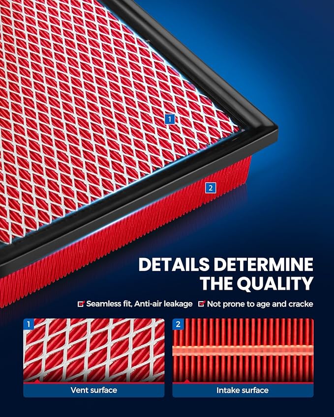 KAX Premium Engine Air Filter, CA10755 Replacement for Toyota Camry, Highlander, Sienna, Avalon, ES350, NX200T, NX300, RX350, RX350L, Durango, Grand Cherokee, 200% Longer Life