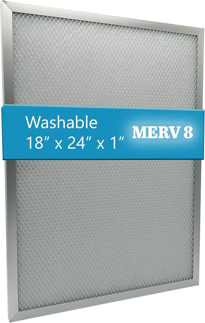 Washable Electrostatic Furnace Air Filter, MERV 8, (18" x 24" x 1") Aluminum Reusable Filter for Furnace, Central AC, and HVAC System