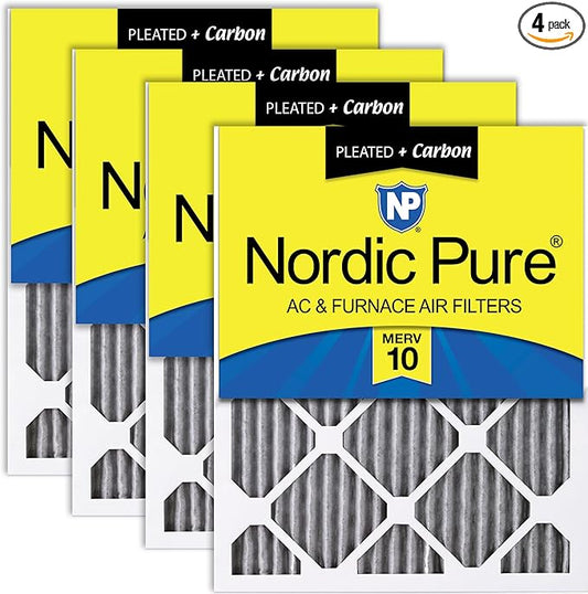Nordic Pure 15x20x1 (Actual Size: 14 1/2 x 19 1/2 x 3/4) Furnace Air Filters MERV 10 Pleated Plus Carbon 4 Pack