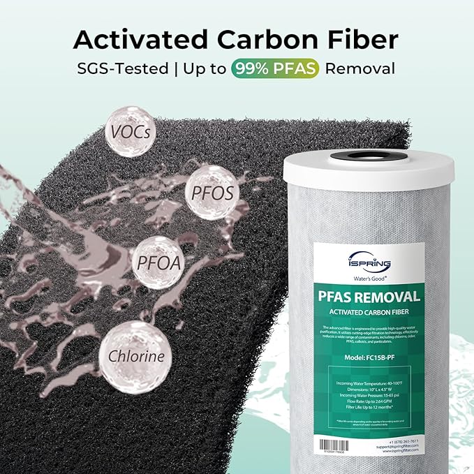 iSpring F3WGB31BPFKS Whole House Water Filter Replacement Pack, SGS-Tested Remove up to 99% PFAS, Also Target Heavy Metals, Sediments, Chlorine, Up to 12 Months, 4.5” x 10”, Fits WGB31B-PFKS