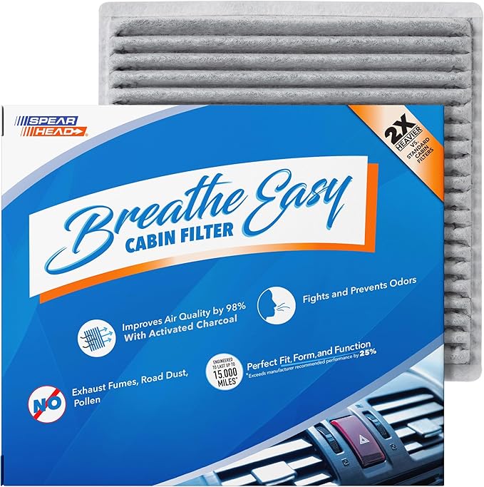 Spearhead Odor Defense Breathe Easy AC & Heater Cabin Filter | Fits Select 2000-14 Mazda, Mitsubishi, Subaru, Toyota Like OEM | Up to 25% Longer Lasting w/Activated Carbon (BE-846A)