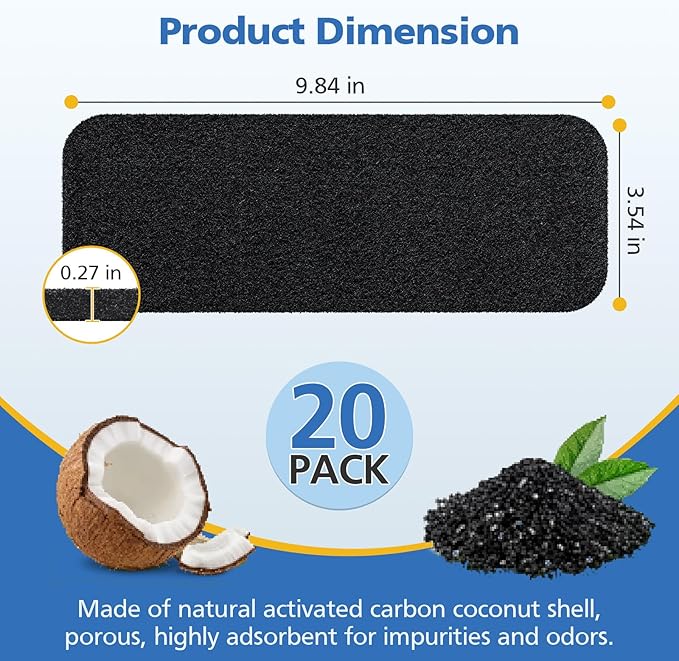 20 Pack Ceiling Fan Filters for Blades, Activated Coconut Shell Carbon Fan Blade Air Filters for Dust, Odors & Pet Dander, Easy Stick Universal Fit Ceiling Fan Air Purifier Pads, Unscented