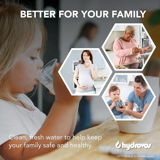 HYDROVOS Inline Water Filter for Refrigerator, Ice Maker, Reverse Osmosis System, 1/4" Push-In Quick Connect, 10" Carbon Water Filter Reduces Chlorine Taste & Odor for Drinking Water, RV Water Use