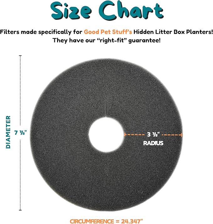Good Pet Stuff Replacement Carbon Odor Control Filters for Hidden Litter Box Planter, Original Round Shape, Easy to Install, Odorless, Absorbs Smells, Sunlight Activated Charcoal Infused, 4 Pack