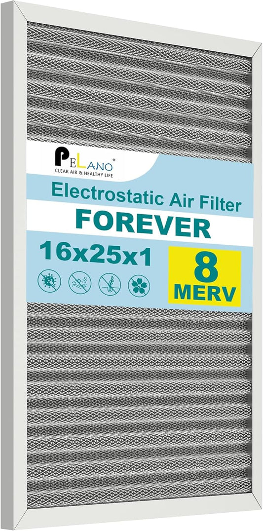 16x25x1 Reusable Air Filter, Electrostatic HVAC Air Filter, Lasts a Lifetime, Washable, Enjoy Fresher Air in Home and Office, MERV 8 (Actual Size:15.5x24.65x0.82 Inch)