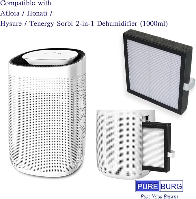 PUREBURG Replacement Filter Compatible with Afloia AQ8 Q8 & Honati Hysure Q7,Tenergy Sorbi 2-in-1 Dehumidifier (1000ML), 3-Pack HEPA