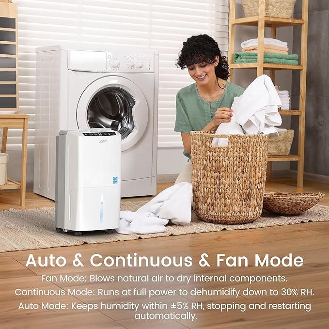Waykar 2000 Sq. Ft 34 Pints 2025 Most Efficient Energy Star Dehumidifier for Home and Basement with Auto or Manual Drainage, Quiet 33dB Operation, 0.62 Gallon Water Tank Capacity