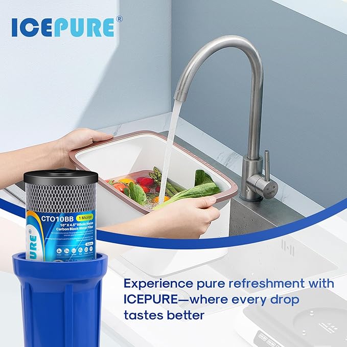 ICEPURE 10"X4.5",1 Microns Whole House Sediment Activated Carbon Water Filter Compatible with Dupont WFHDC8001, EP Series,EPM Series, CB-BB-10, GE FXHTC, GXWH40L, GXWH35F, GNWH38S, CTO10BB,2PACK