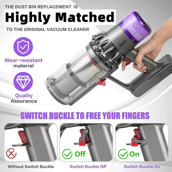 Upgraded Dust Bin Replacement & HEPA Filter Compatible with Dyson V11 V15 SV14 SV15 SV22 Vacuum Cleaner, Canister Dirt Cup Spares Part 969509-01 965440-01, Fixes Broken Latch & Restores Suction