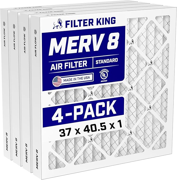 Filter King 37x40.5x1 Air Filter (MERV 8) (4-Pack) Dust & Allergy Control AC Furnace Filters, MADE IN USA, HVAC, Pleated, Electrostatic (Actual Size: 37 x 40.5 x .75)