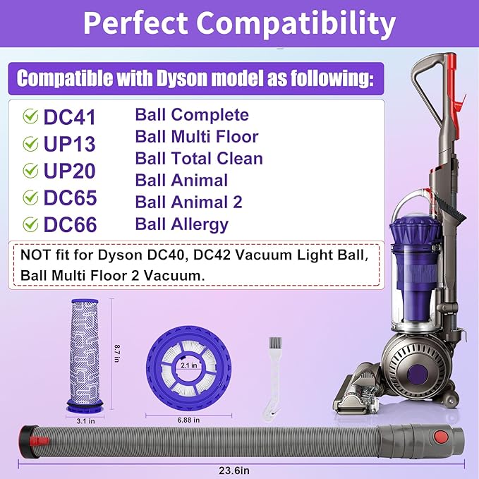 DC41 Replacement Hose and Filter Kit Compatible with Dyson DC41, DC65, DC66, UP13, UP20, Ball, Ball 2 Vacuums, Replace Parts # 920769-01 & 920640-01