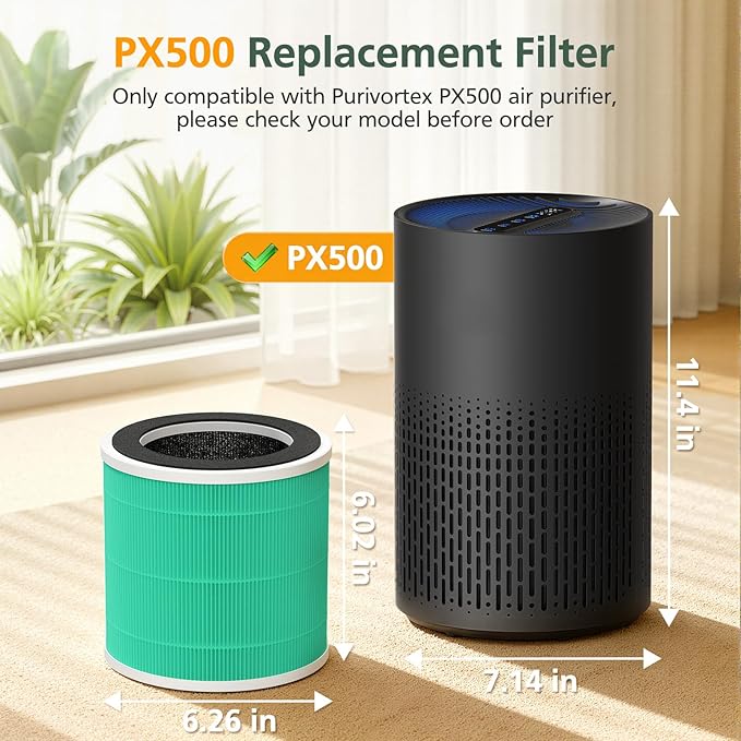 2 Pack PX500 Toxin Absorber Replacement Filter for Purivortex PX500 Air Purifier, 3-in-1 HEPA Replacement Filter, Green