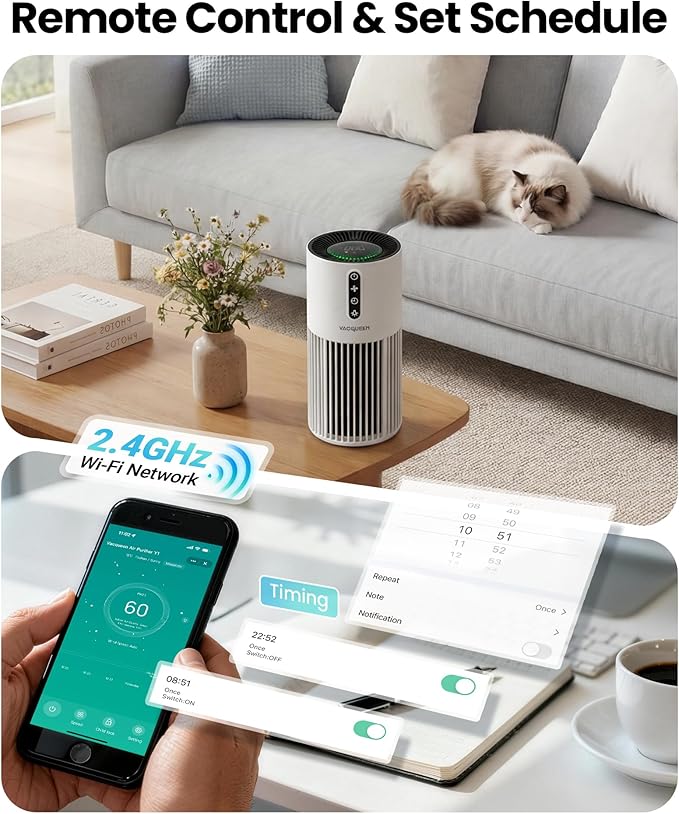 Smart Air Purifiers for Bedroom Home Pets, Timer and Alexa Control, Cover 1800 Ft² with PM2.5 Monitor, WiFi HEPA Air Purifier with Sleep Mode, Washable Filter Air Cleaner for Odors Smoke Dust