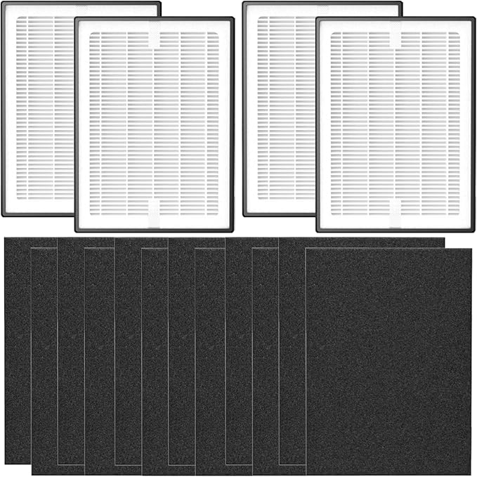 4 Set LV-H126 Replacement Filter for LEVOIT LV-H126 Air Purifier, 3-Stage Filtration System, 4 Pack H13 True HEPA with High-Efficiency Activated Carbon, 12 Extra Pre-Filters, LV-H126-RF, Black