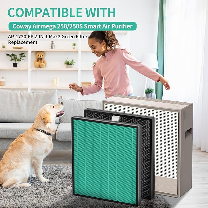 Airmega 250 Replacement Filters Compatible with Coway Airmega 250 250S Air Purifier Max2 True HEPA and Activated Carbon Filters, AP-1720-FP 2-Pack