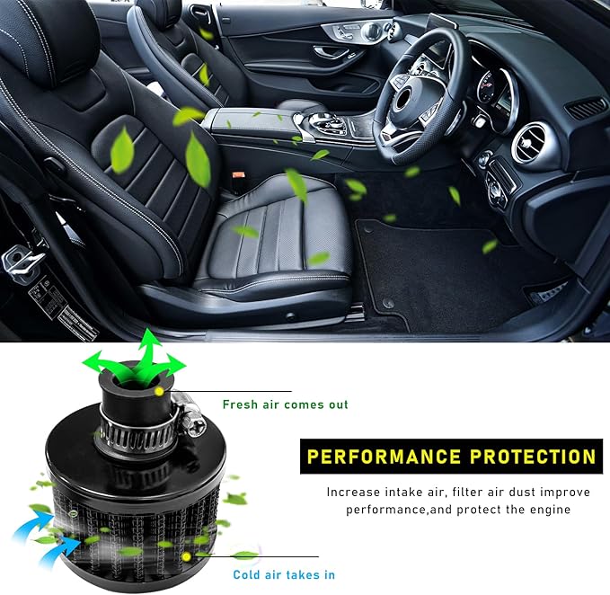 12mm Mini Air Filter, Universal Motor Cold Air Intake Filter Breather, Auto Turbo Vent Intake Filter Cleaner, Crankcase Breather Car Accessories for Motorcycle Engine Parts (Black)