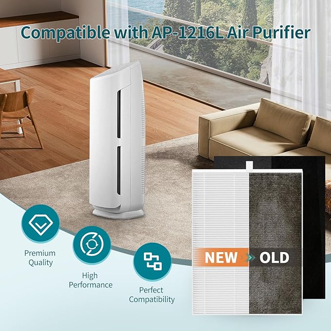 AP-1216L Filter Replacement Pack Compatible with Coway Airmega AP-1216 Air Purifier Filters, Compares to Part # ‎AP-1216-FP, Include 2 Efficient Filter and 4 Carbon Pre-Filter
