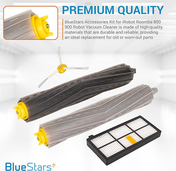 BlueStars Replacement Accessories Parts Kit for iRobot Roomba 800 900 Series 805 860 870 871 880 890 960 Robot Vacuum Cleaner | 1 Debris Extractor 3 HEPA Filters 3 Side Brushes - Extra Screws